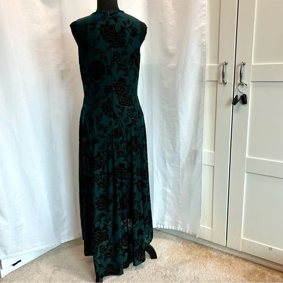 Vince Camuto Burnout Green Navy Velvet Highlow Dress sleeveless cocktail party - Picture 6 of 14